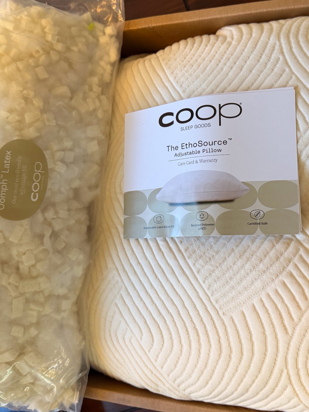 Coop Sleep Goods Ethosource Adjustable Latex Pillow 19x29 NIB Extra Oomph Fill